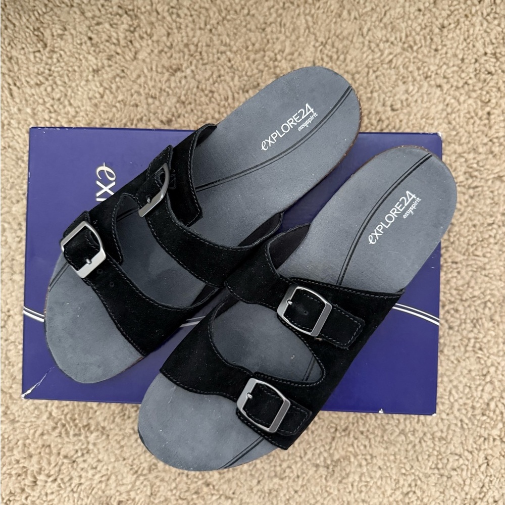 Easy Spirit Black Slide Sandals with Adjustable Straps